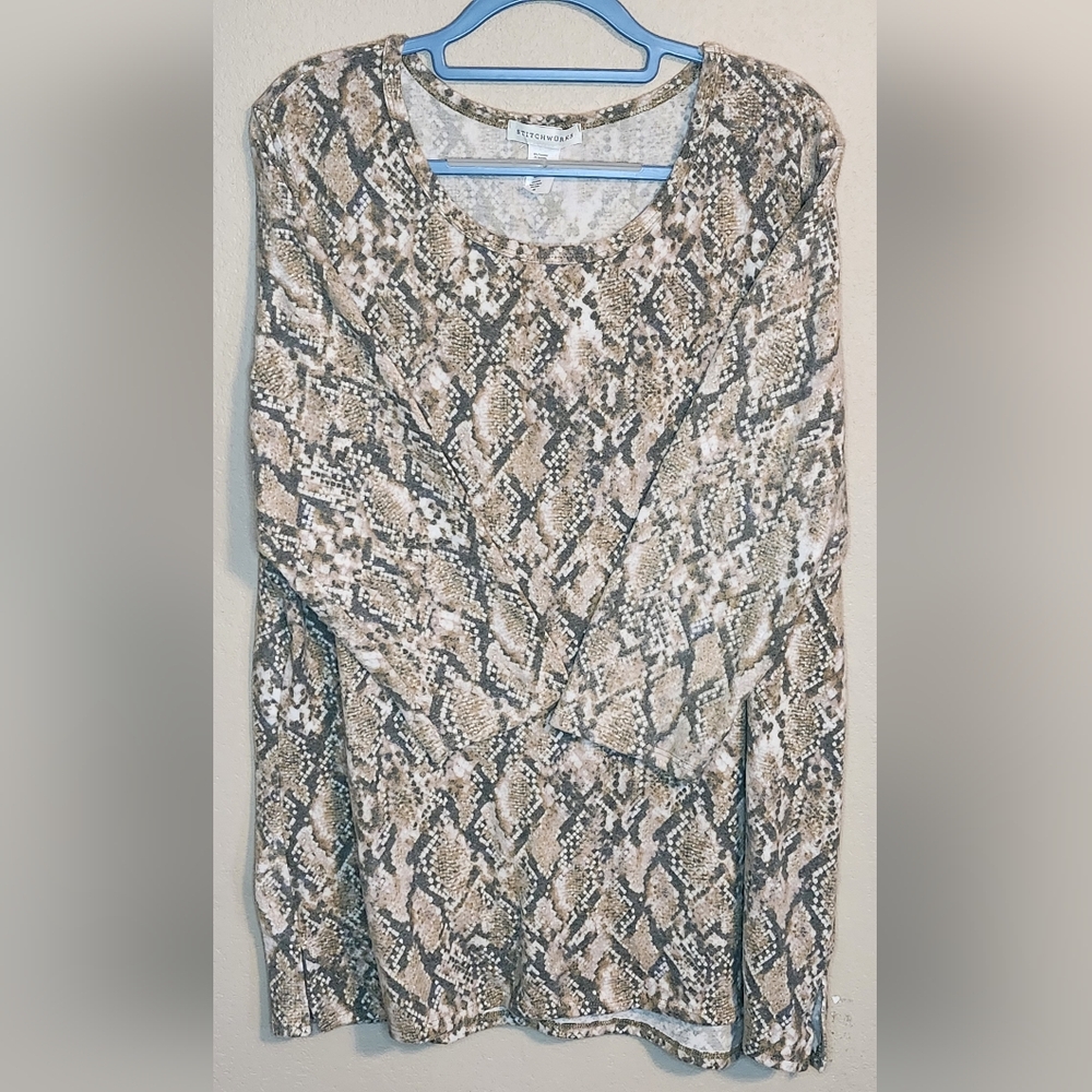 Stitchwurks Womens Plus Blouse Snake Skin Pattern 3/4" Sleeves Size 3X NWOT